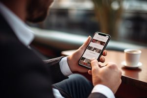 Photo of a man looking at a smartphone screen