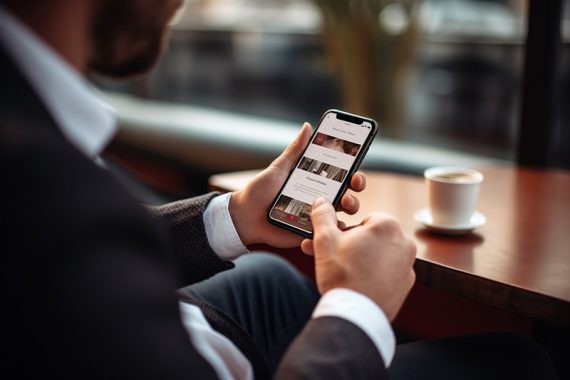 Photo of a male viewing a smartphone screen