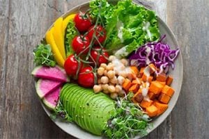 Photo from Anna Pelzer of fruits and vegetables on a plate