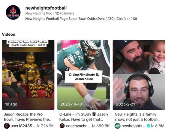 Screenshot of video on "New Heights Football" account on TikTok.