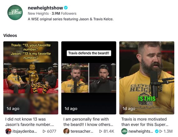 Screenshot of "New Heights" videos on TikTok.