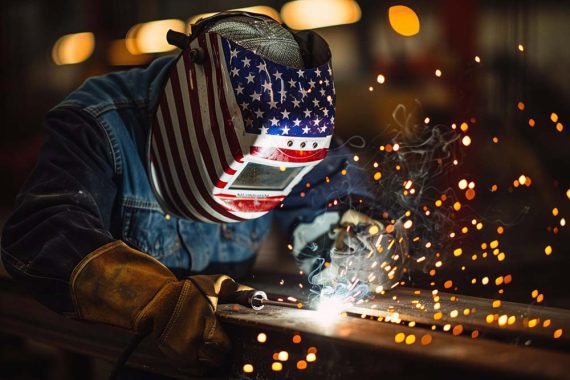 Photo of a person welding