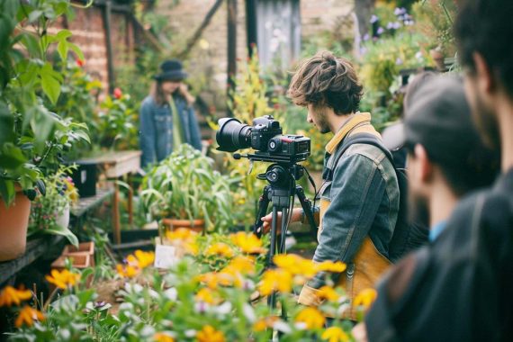 Photo of a male with a camera in a nursery. 