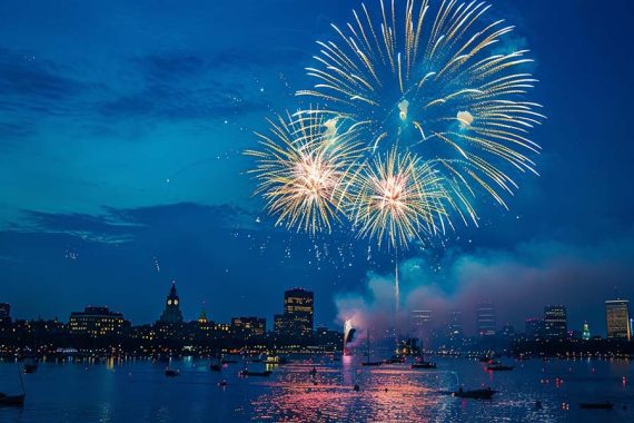 Photo of a nighttime fireworks display