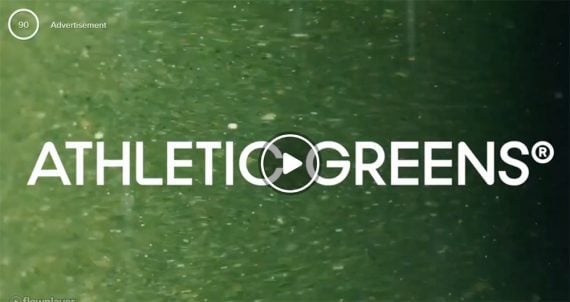 Screenshot of a streaming video ad by Athletic Greens