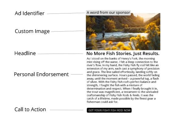 Screenshot of an ad in fishing-related newsletter