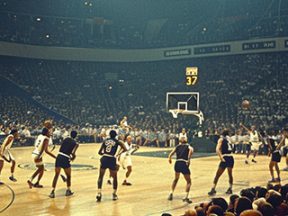 Photo of a NBA game in a huge arena