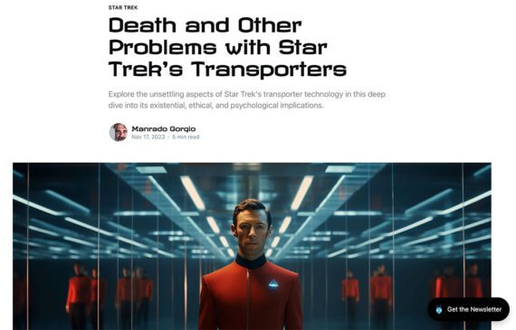 Screenshot of an article titled "Death and Other Problems with Star Trek's Transporters."