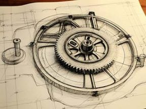 Drawing on paper of a mechanical flywheel