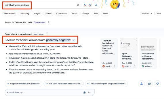 SERPs for "spirit halloween reviews"