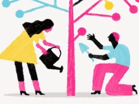 Illustration from Mozilla.social of a male and female under a tree