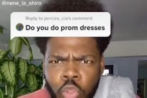 Screenshot of a TikTok video from a fashion designer