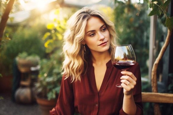 AI-generated image of a female holding a glass of wine