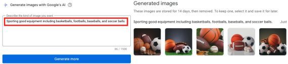 Screenshot of the images created from the author's sporting goods description.