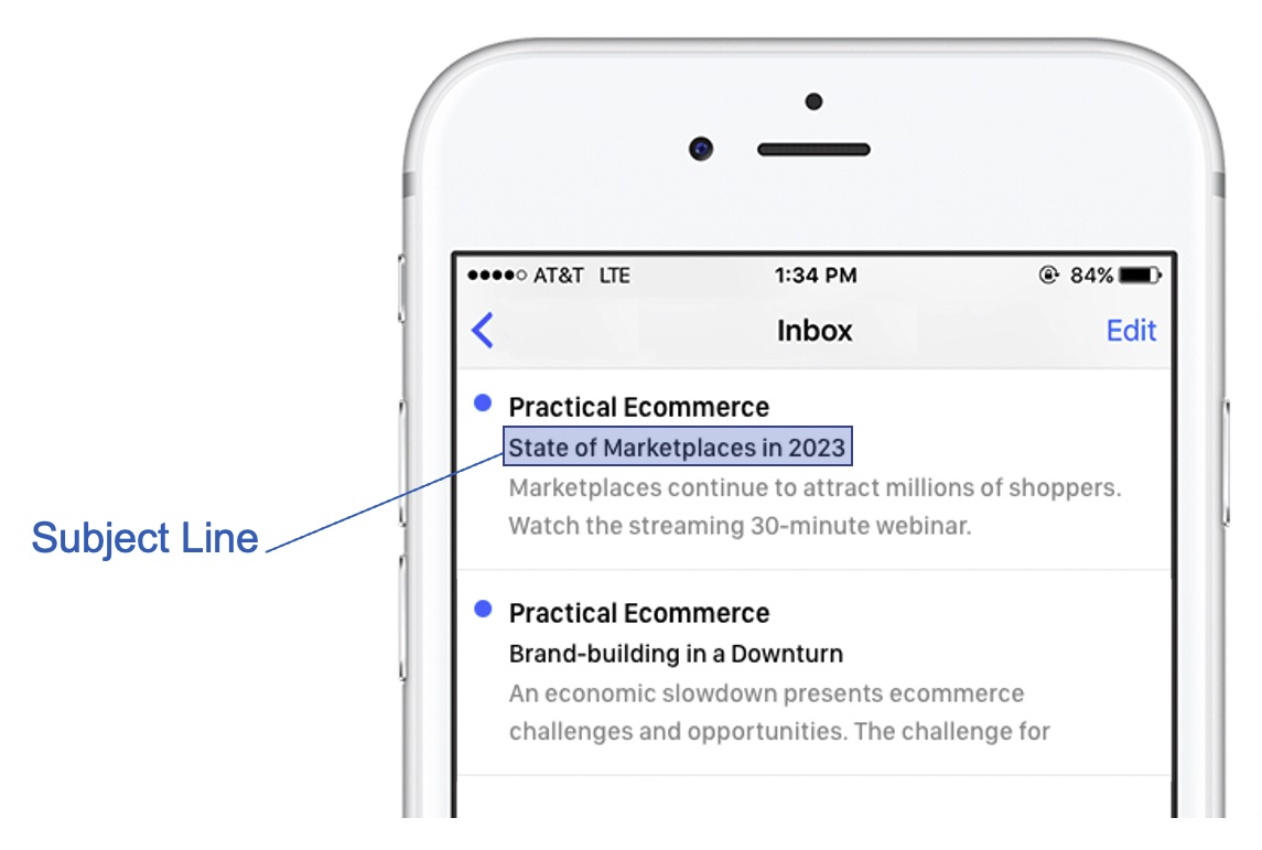 Screenshot of an email subject line on a mobile device