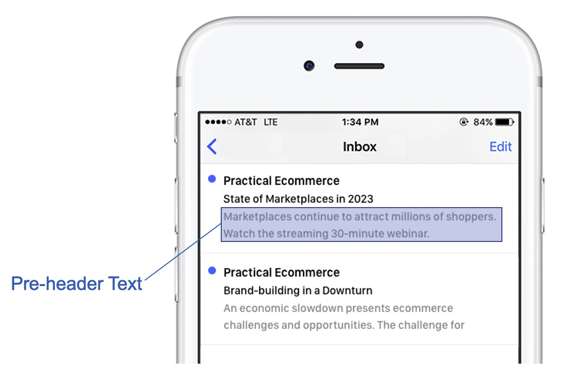 Screenshot of an email preheader on a mobile device
