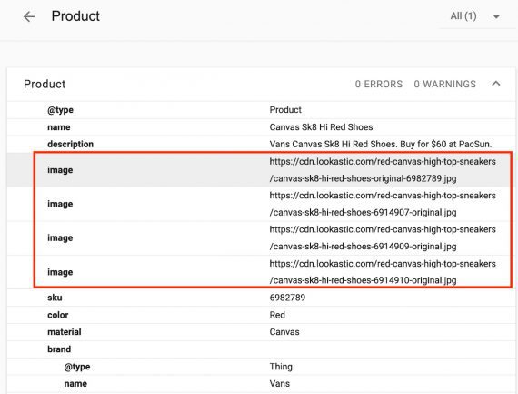 Screenshot of Schema.org markup for Product type