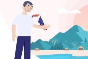 Screenshot of an illustration from Scott's Cheap Flights web page showing a male in a vacation setting