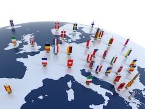 Map of Europe showing flags of each country