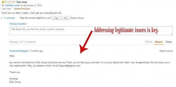 Merchants that take time to address legitimate complaints fare better. Source: Amazon.
