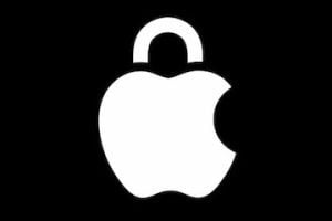 Apple logo with a padlock symbol on top of it