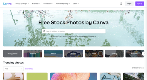 Screenshot of Canva free image search.