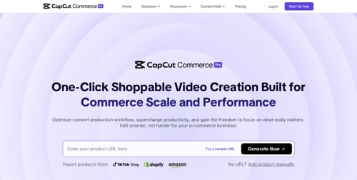 Home page of CapCut Commerce