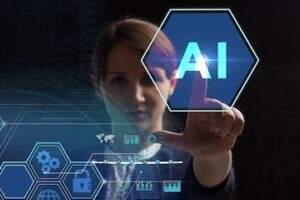 Illustration of a female CIO holding an AI icon