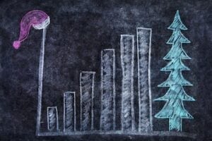 Blackboard with bar chart and santa hat