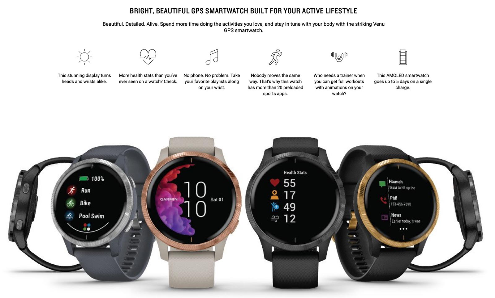 Garmin's basic page featuring the Venu watch