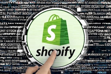 Illustration of Shopify logo on a text background