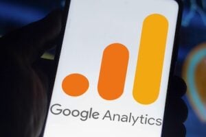 Google Analytics logo on a smartphone screen