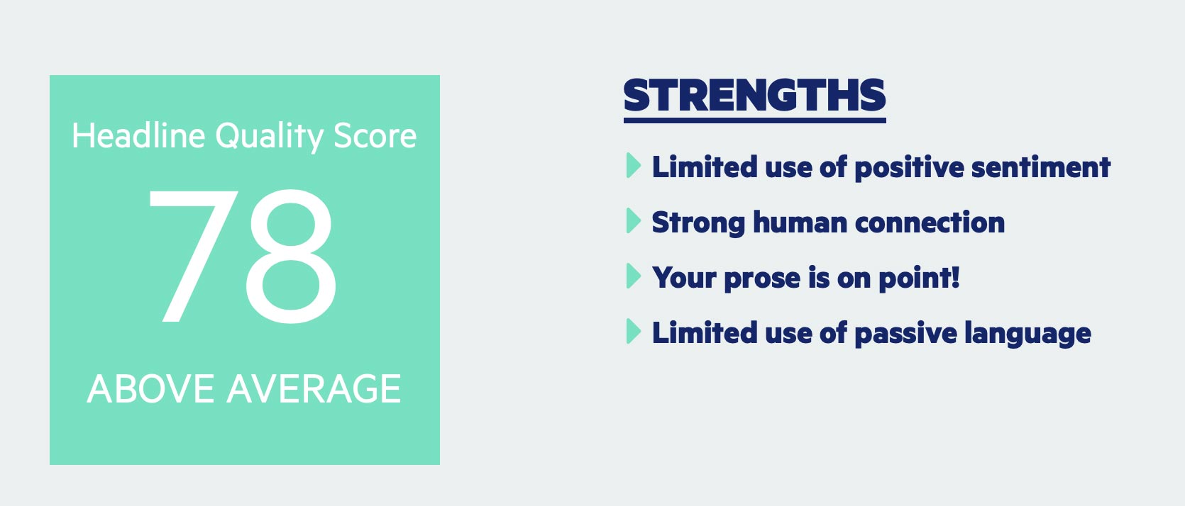 Example of a headline analyzer report - it gives the score and suggestions