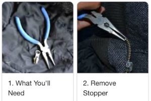 Screenshot from mobile search results of steps for fixing a zipper