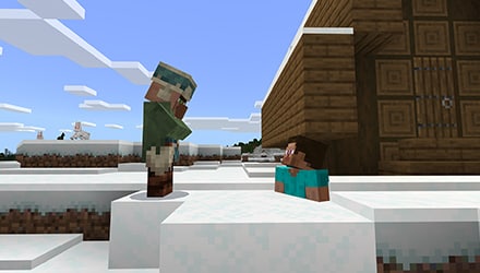 Steve and a villager in the snow