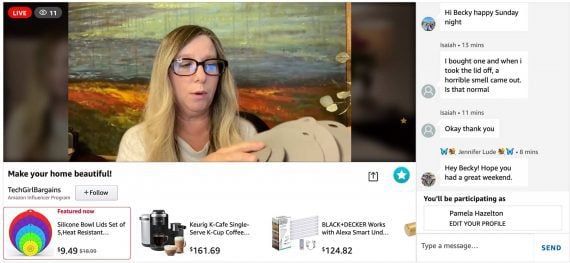 Example of Amazon Live livestream selling