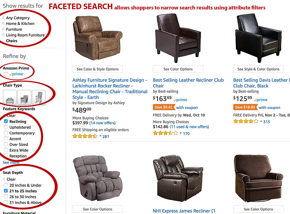 Faceted search helps shoppers to eliminate everything they don't want by selecting all the features that are important. <em>Source: Amazon.</em>