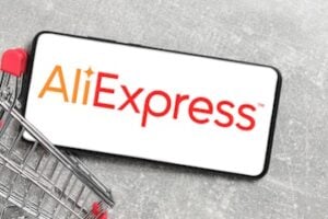 AliExpress logo on a smartphone screen