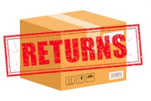 Photo of a shipping box with "Returns" stamped on it