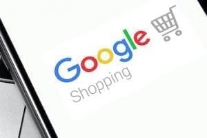 ScImage of a smartphone with Google Shopping logo on the screen.