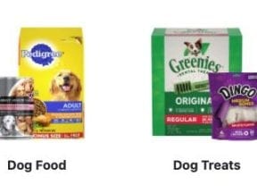 Screenshot of Menard's dog food products