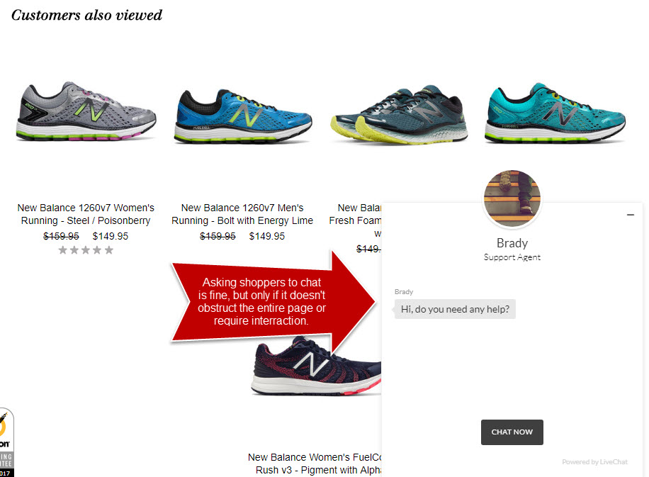 Don't obstruct the entire page with a live chat invitation.