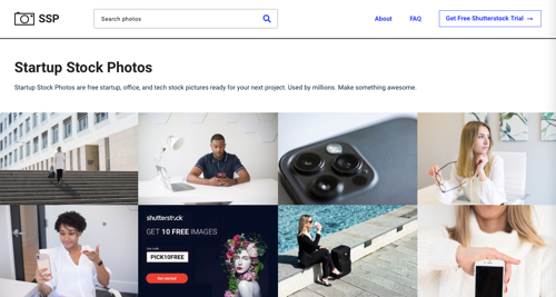 Screenshot of Startup Stock Photos home page.