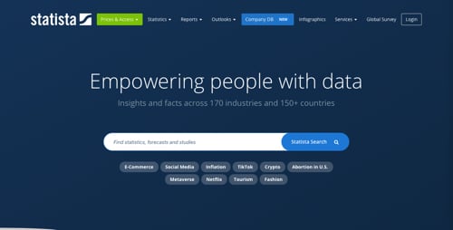 Screenshot of Statista home page.