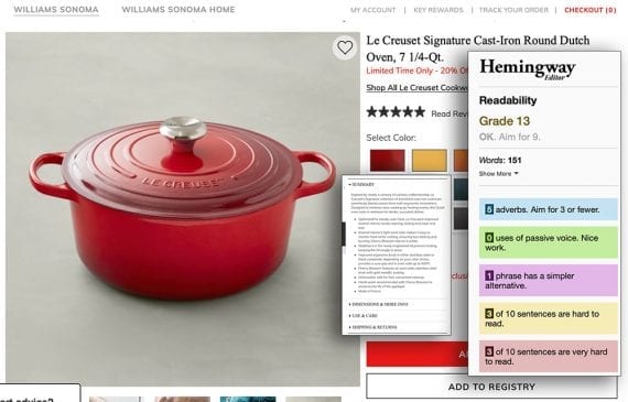 Williams-Sonoma web page for a dutch oven