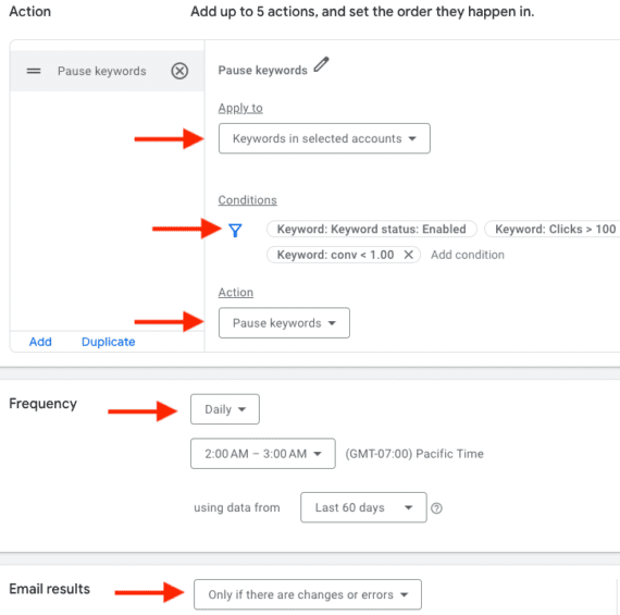 Screenshot of a threshold rule setup screen