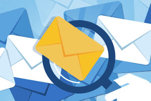 Illustration of an envelope beneath a magnifying glass